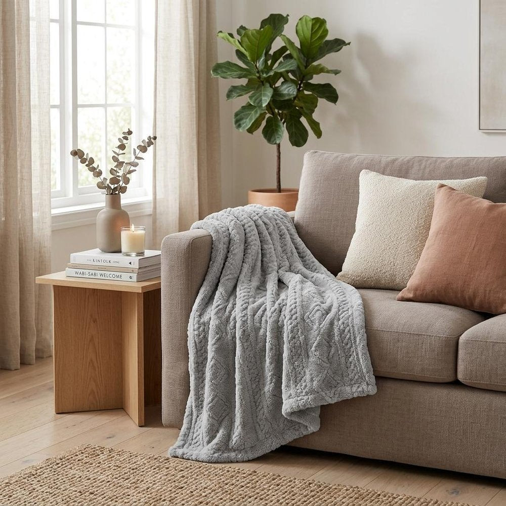 Twin Platinum Fleece Geometric Plush Blanket in a home interior