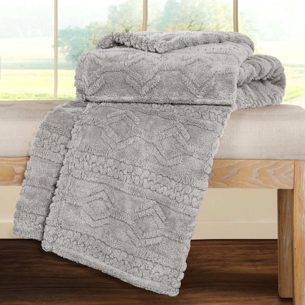 Twin Platinum Fleece Geometric Plush Blanket