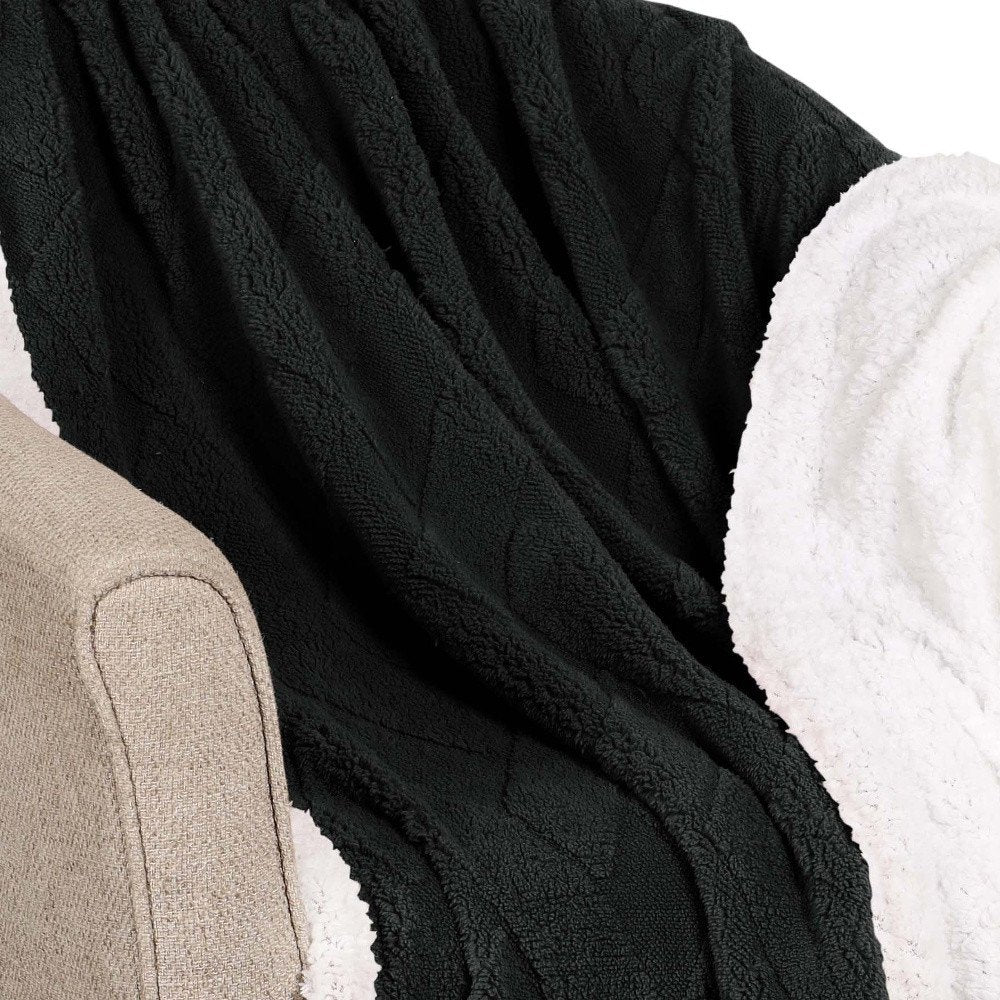 Twin Black Fleece Knitted Plush Blanket close-up detail