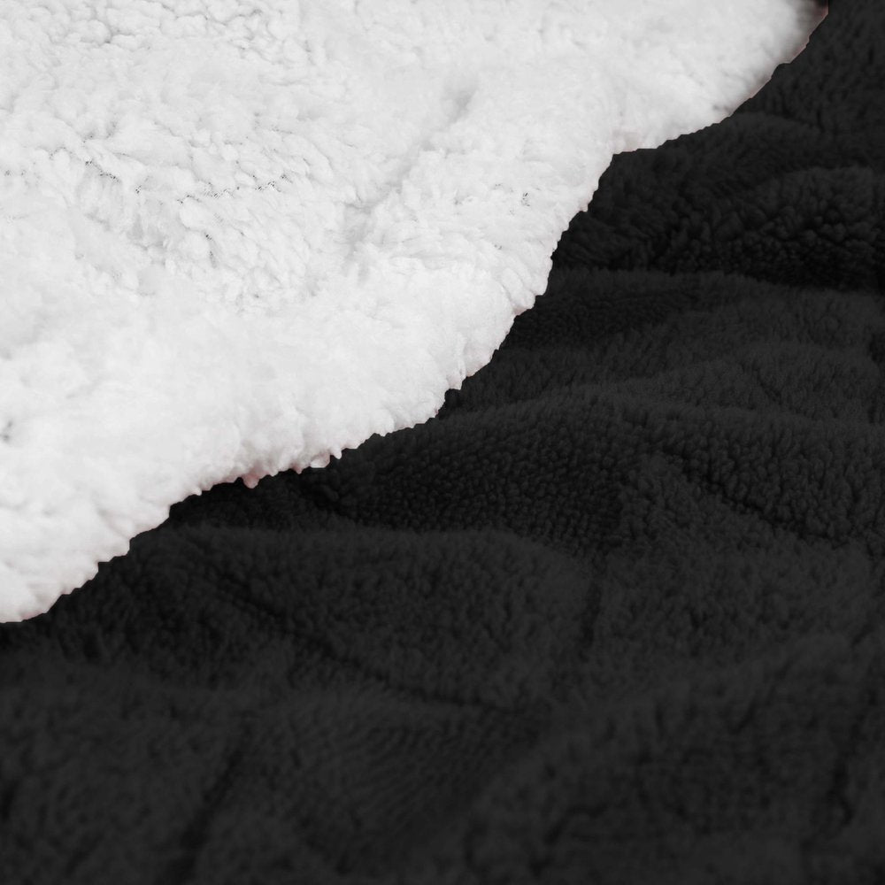 Twin Black Fleece Knitted Plush Blanket