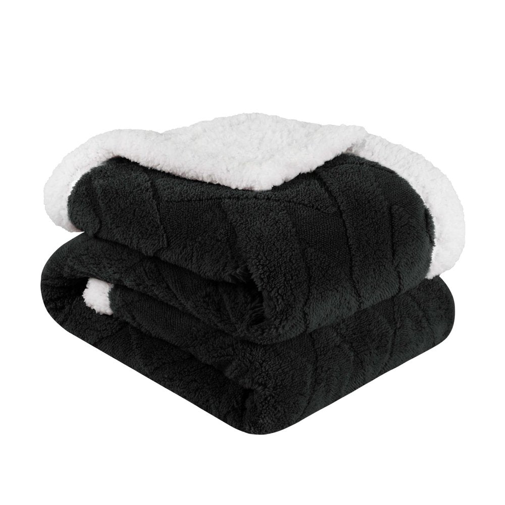 Twin Black Fleece Knitted Plush Blanket on a white background