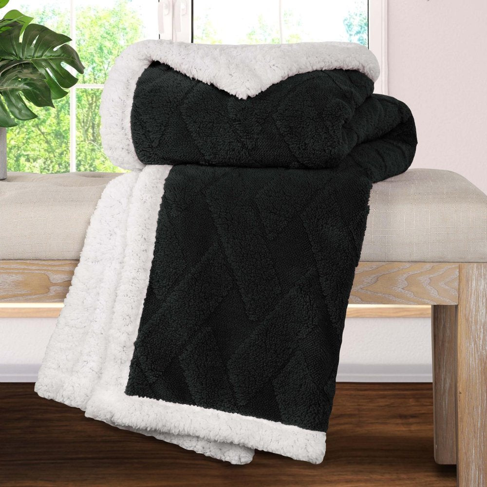 Twin Black Fleece Knitted Plush Blanket
