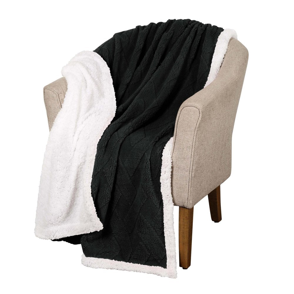 Twin Black Fleece Knitted Plush Blanket on a white background