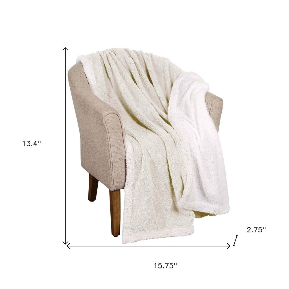 Twin Ivory Fleece Geometric Plush Blanket