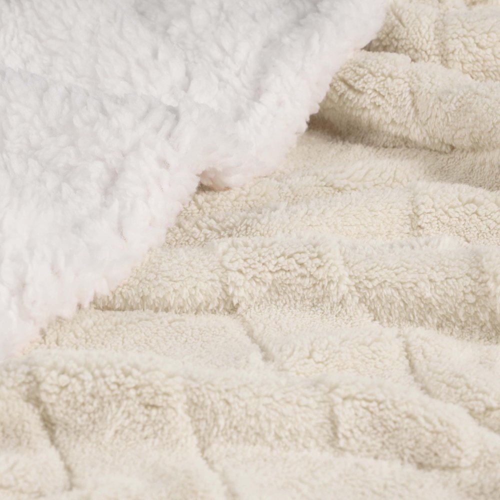 Twin Ivory Fleece Geometric Plush Blanket
