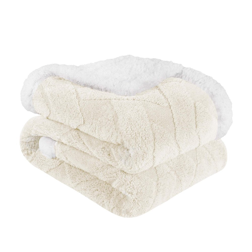 Twin Ivory Fleece Geometric Plush Blanket on a white background
