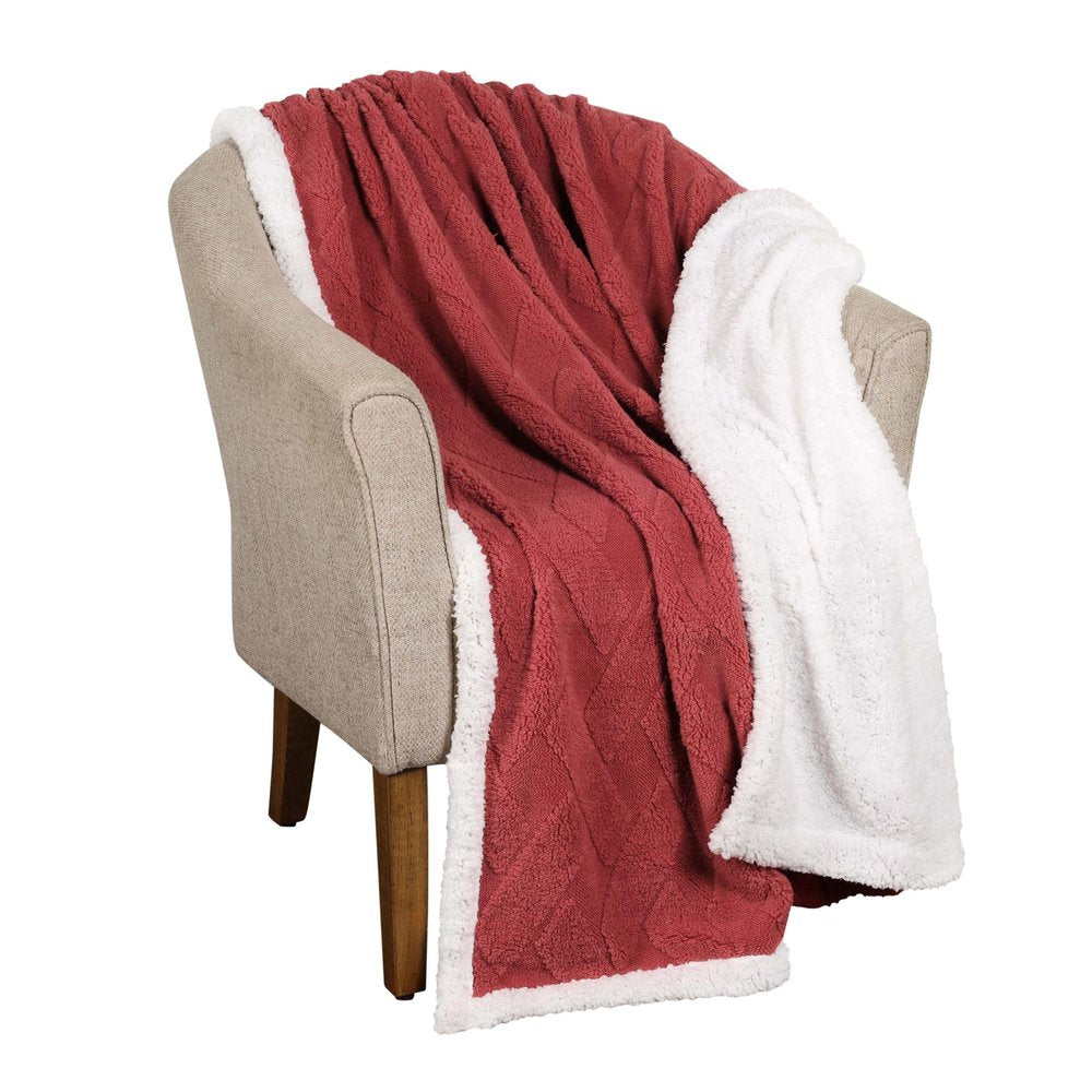 Twin Red And Orange Fleece Knitted Plush Blanket on a white background