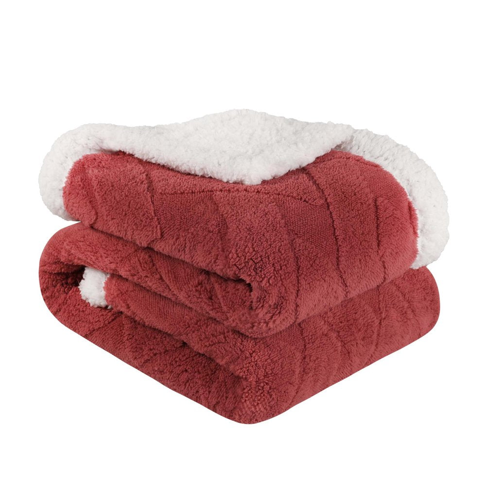 Twin Red And Orange Fleece Knitted Plush Blanket on a white background