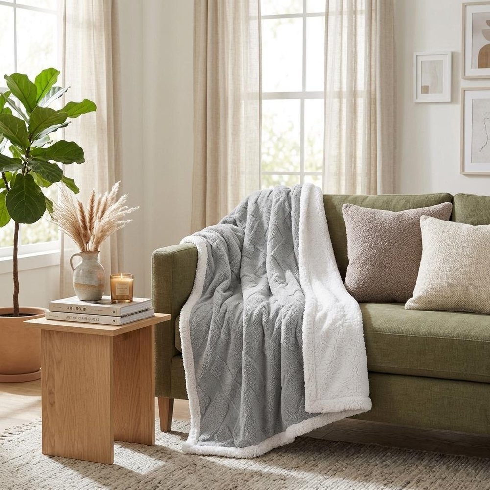 Twin Platinum Fleece Knitted Plush Blanket in a home interior