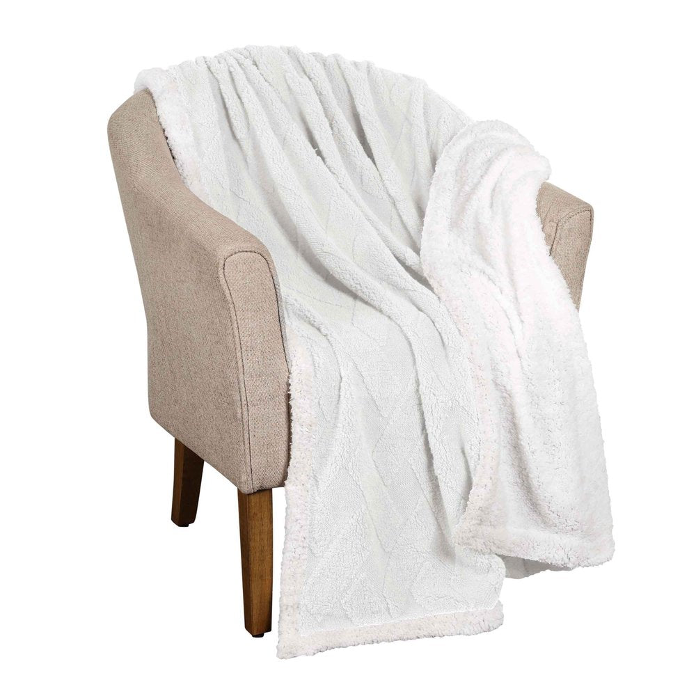 Twin White Fleece Knitted Plush Blanket on a white background