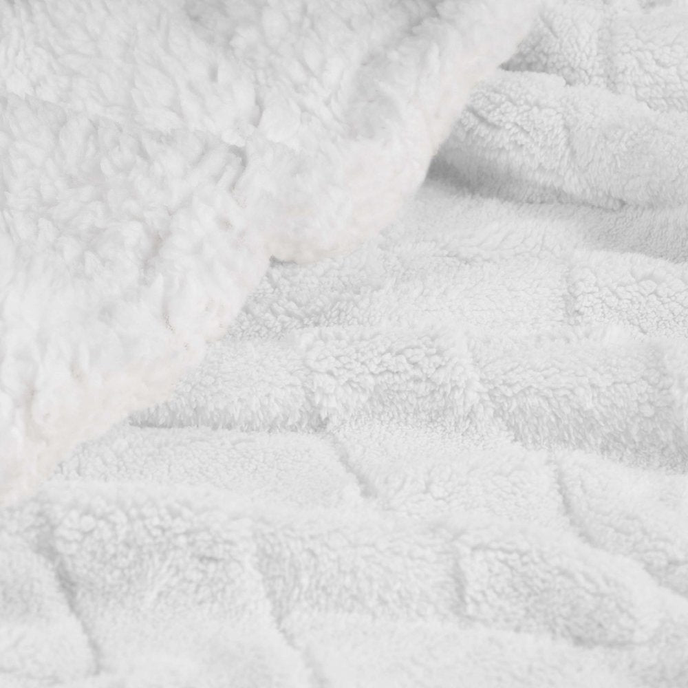 Twin White Fleece Knitted Plush Blanket on a white background