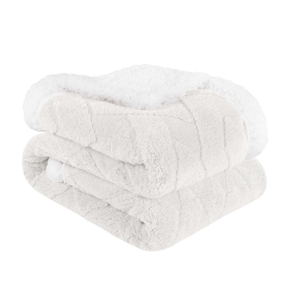 Twin White Fleece Knitted Plush Blanket on a white background