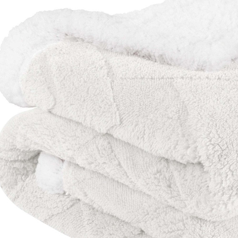 Twin White Fleece Knitted Plush Blanket on a white background