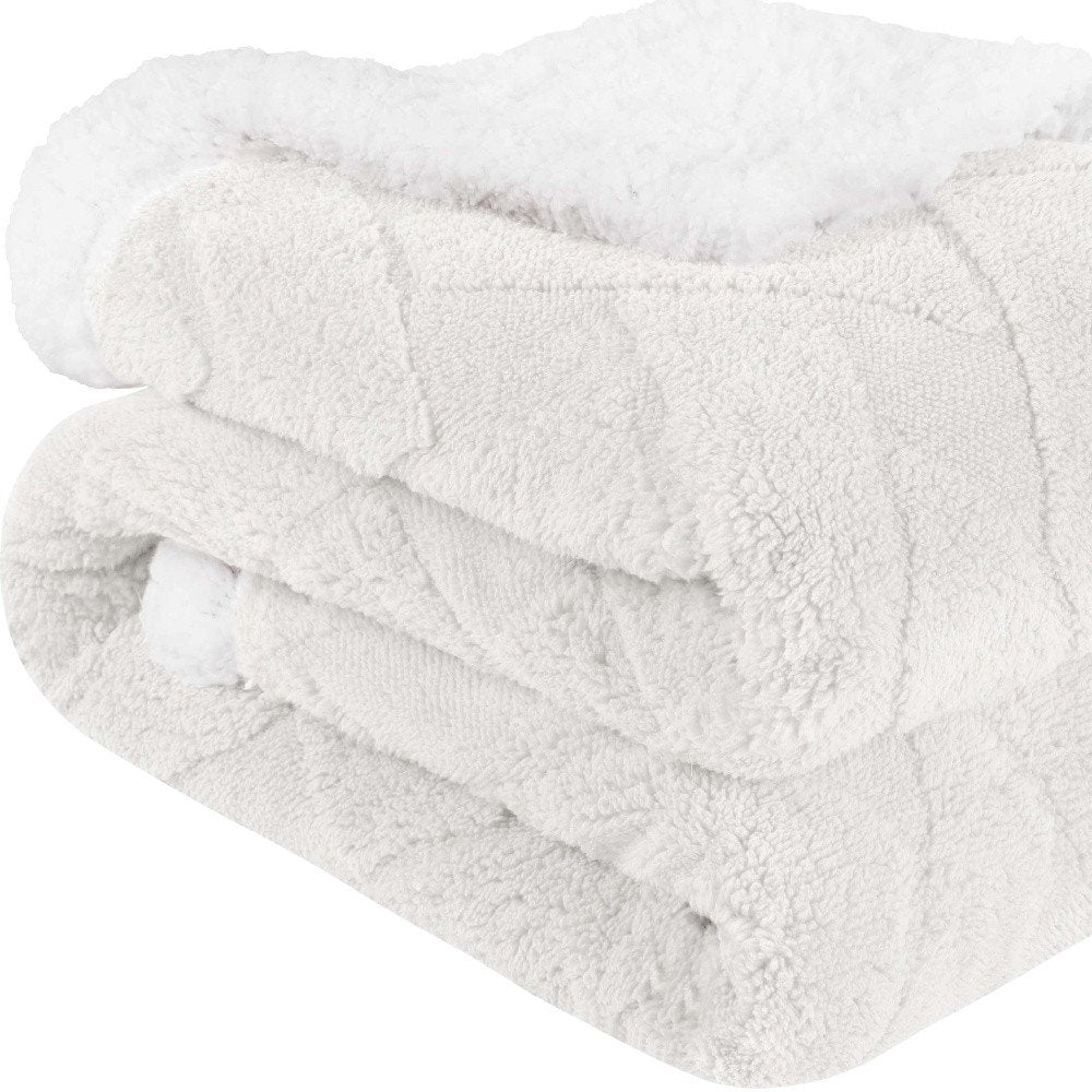 Twin White Fleece Knitted Plush Blanket