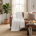 Twin White Fleece Knitted Plush Blanket