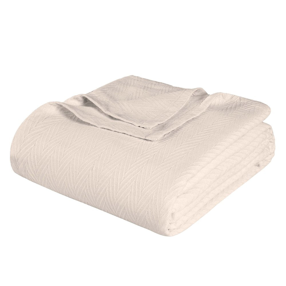 Twin Ivory Cotton Chevron Blanket