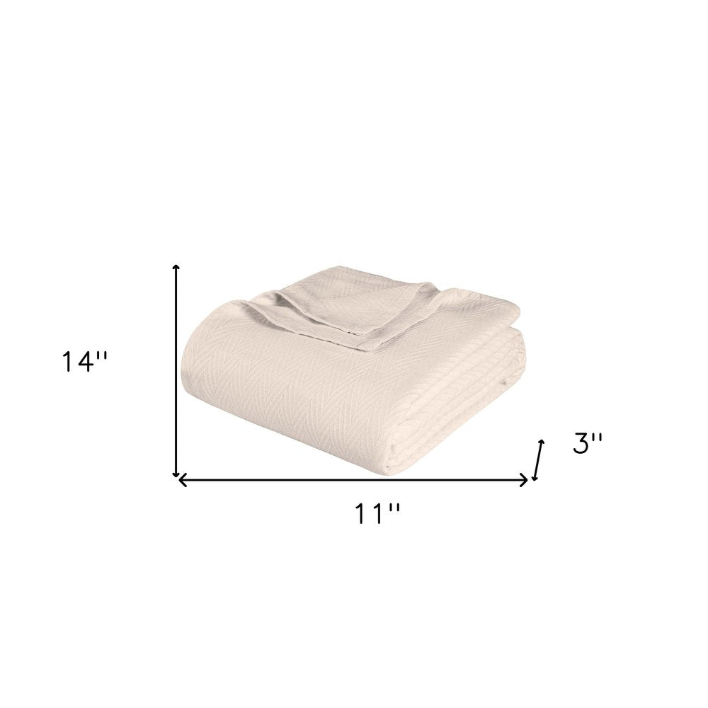 Twin Ivory Cotton Chevron Blanket on a white background