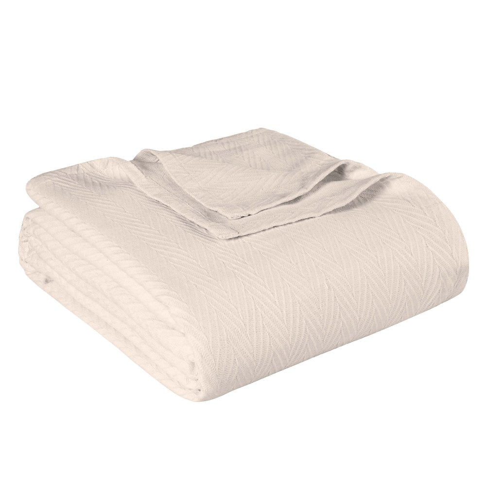 Twin Ivory Cotton Chevron Blanket on a white background