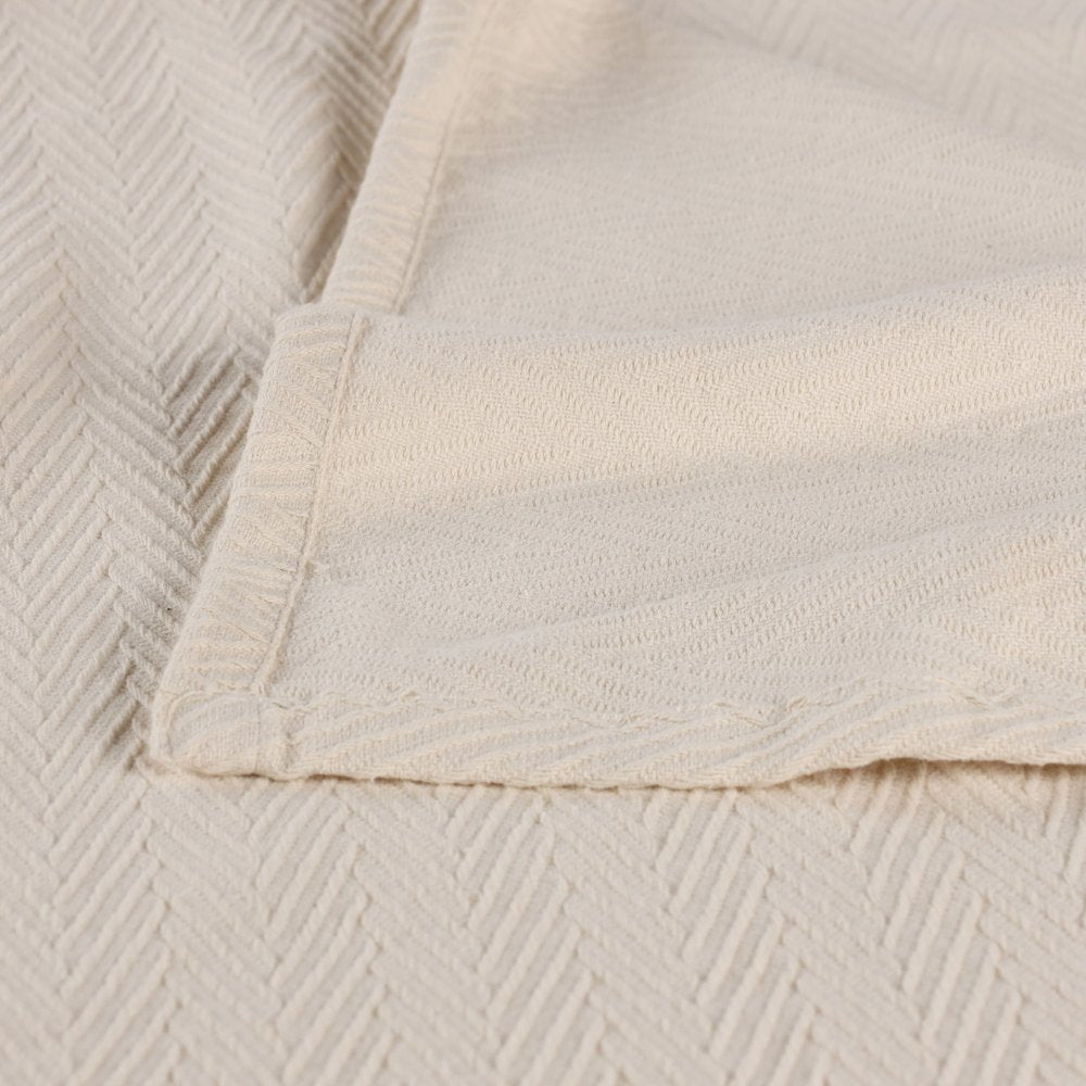 Twin Ivory Cotton Chevron Blanket close-up detail