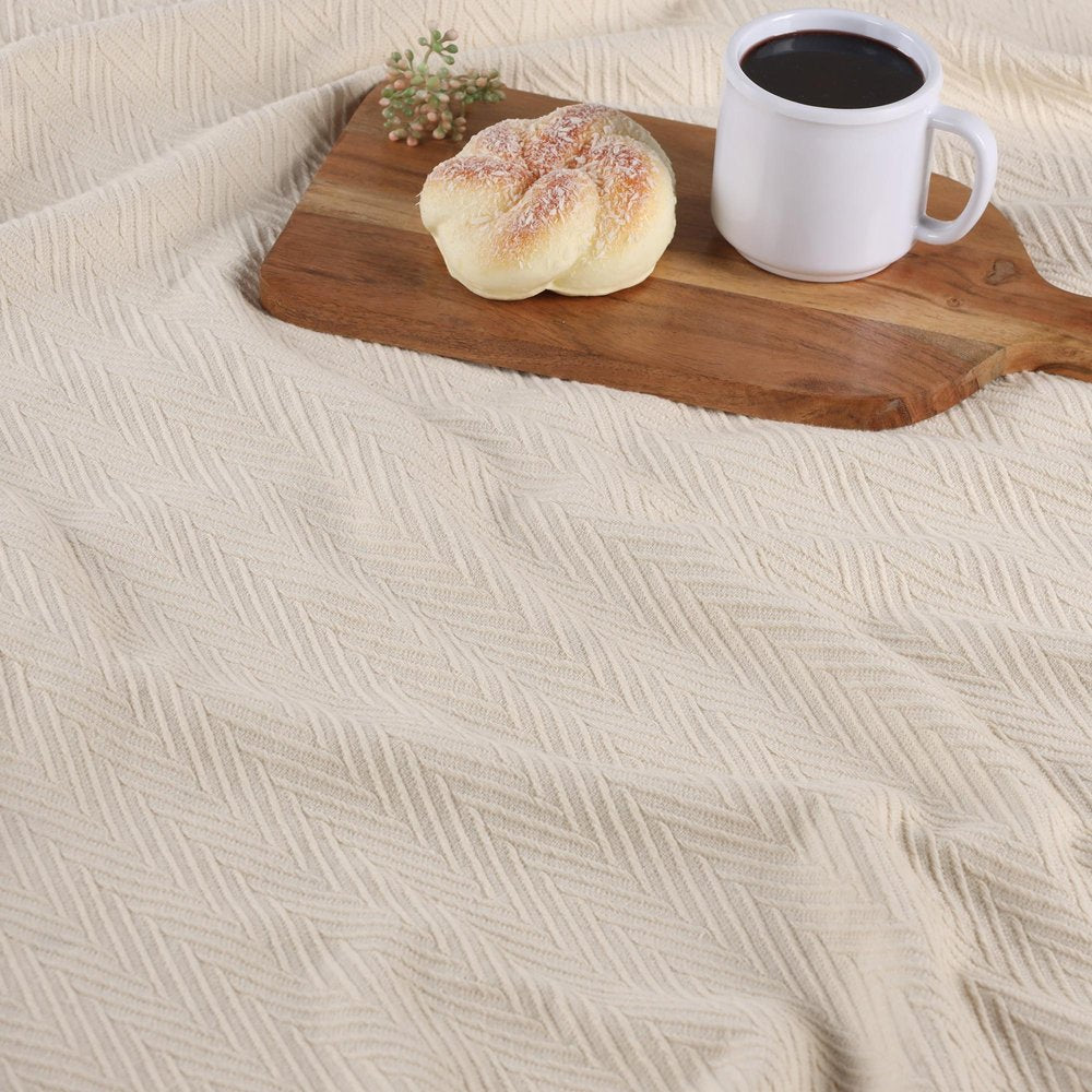 Twin Ivory Cotton Chevron Blanket