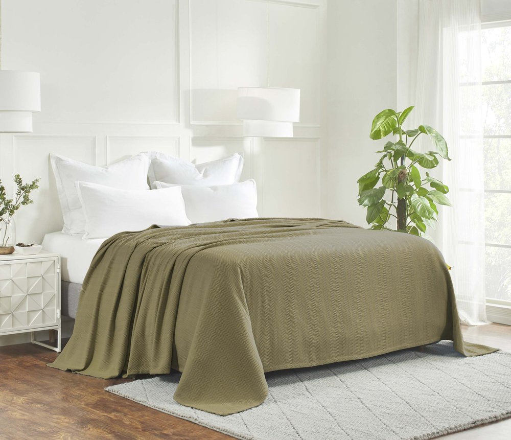 Twin Sage Cotton Woven Chevron Blanket