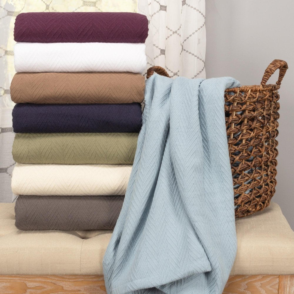 Twin Taupe Cotton Woven Chevron Blanket