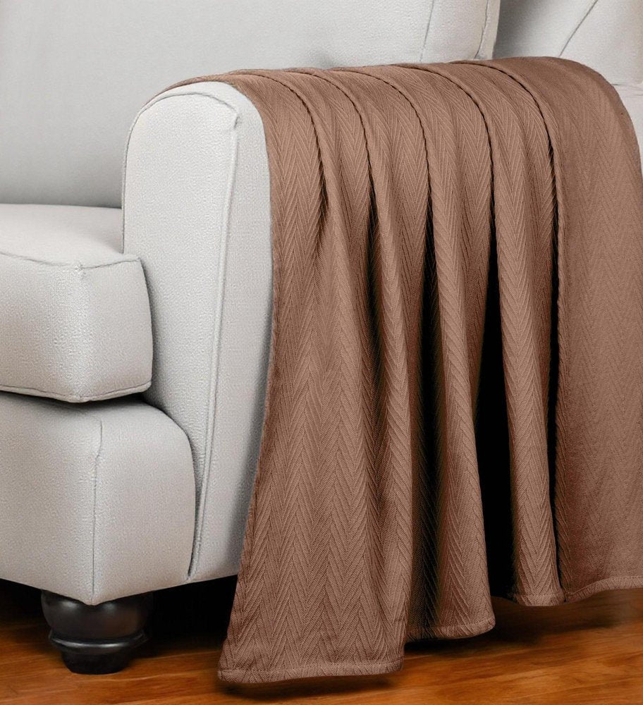 Twin Taupe Cotton Woven Chevron Blanket
