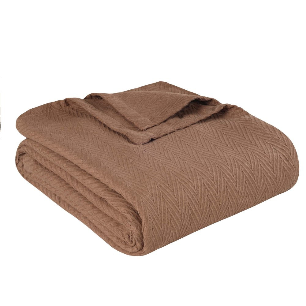 Twin Taupe Cotton Woven Chevron Blanket on a white background
