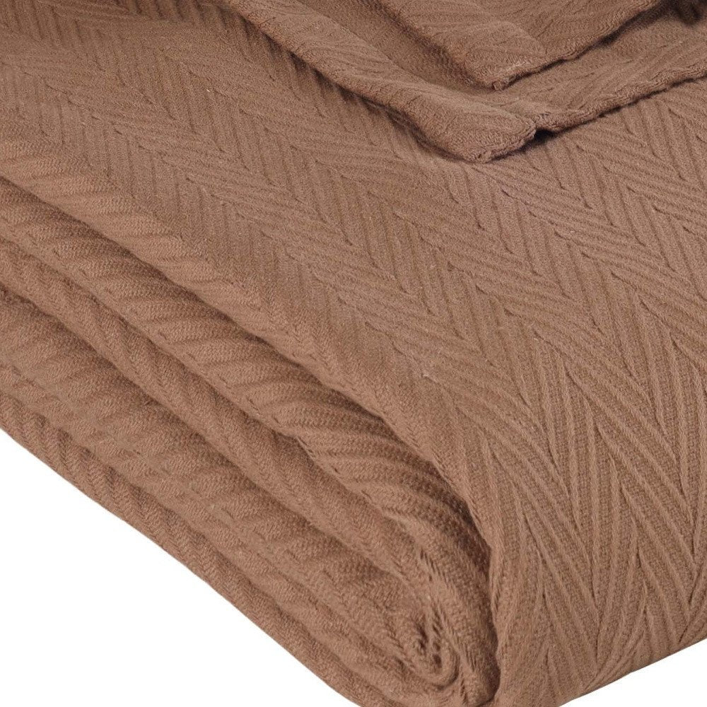 Twin Taupe Cotton Woven Chevron Blanket close-up detail