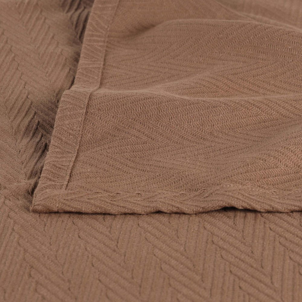 Twin Taupe Cotton Woven Chevron Blanket
