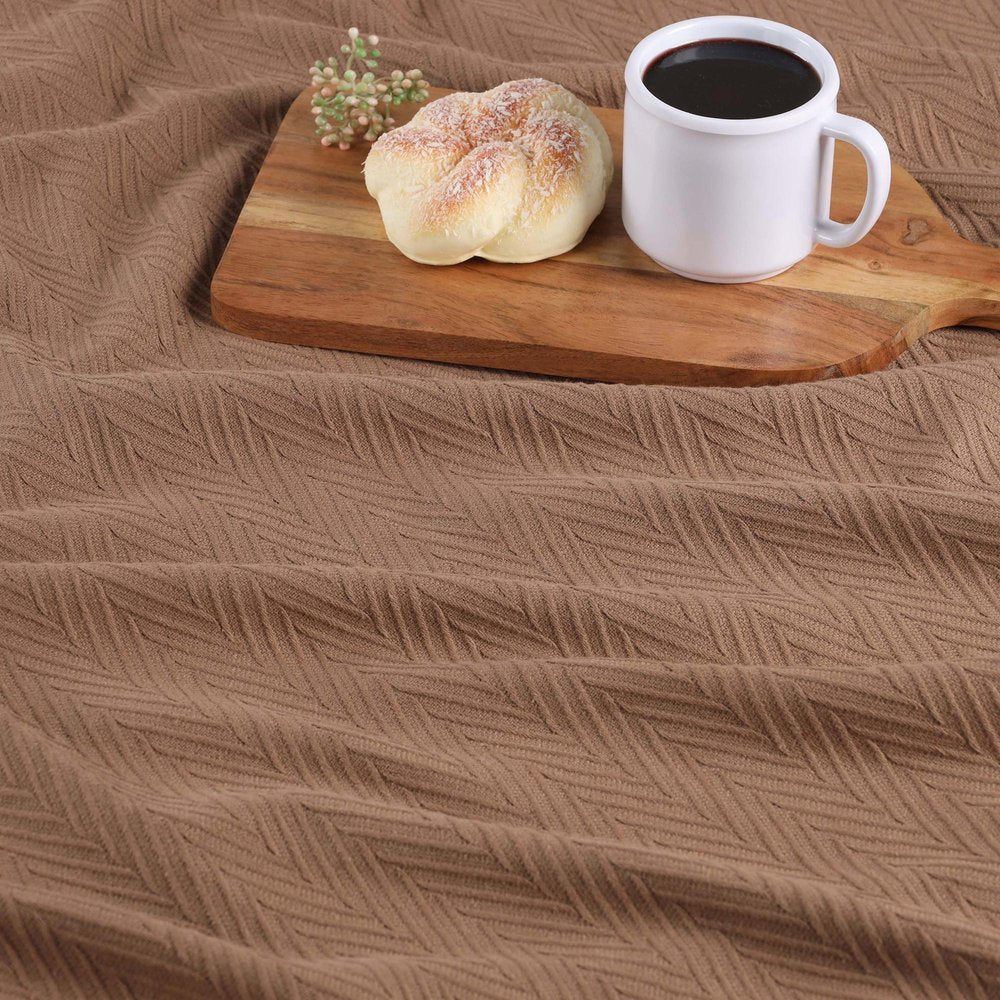 Twin Taupe Cotton Woven Chevron Blanket