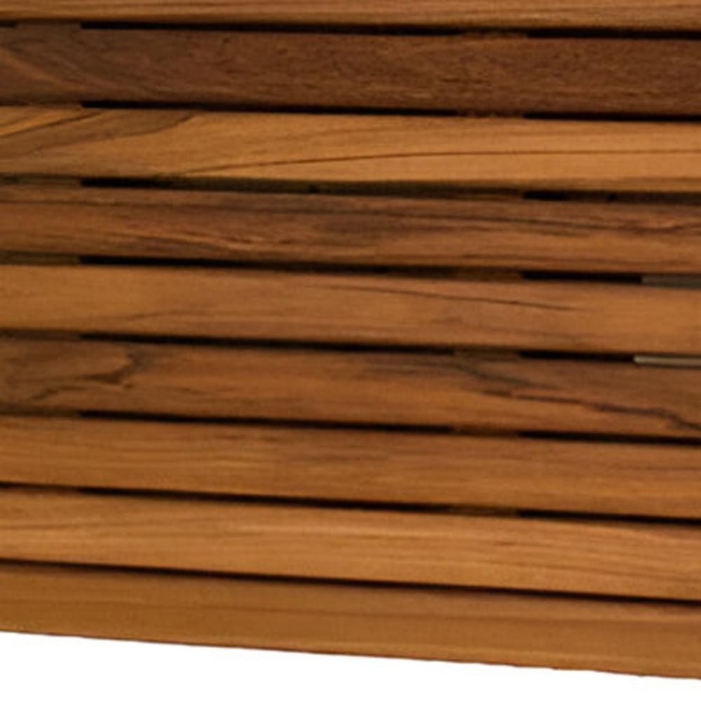 Close-up of 30" Brown Wall Mount Teak Rectangular Shower Bench - 2.25" H x 30" W x 15" D showing the brown teak texture.