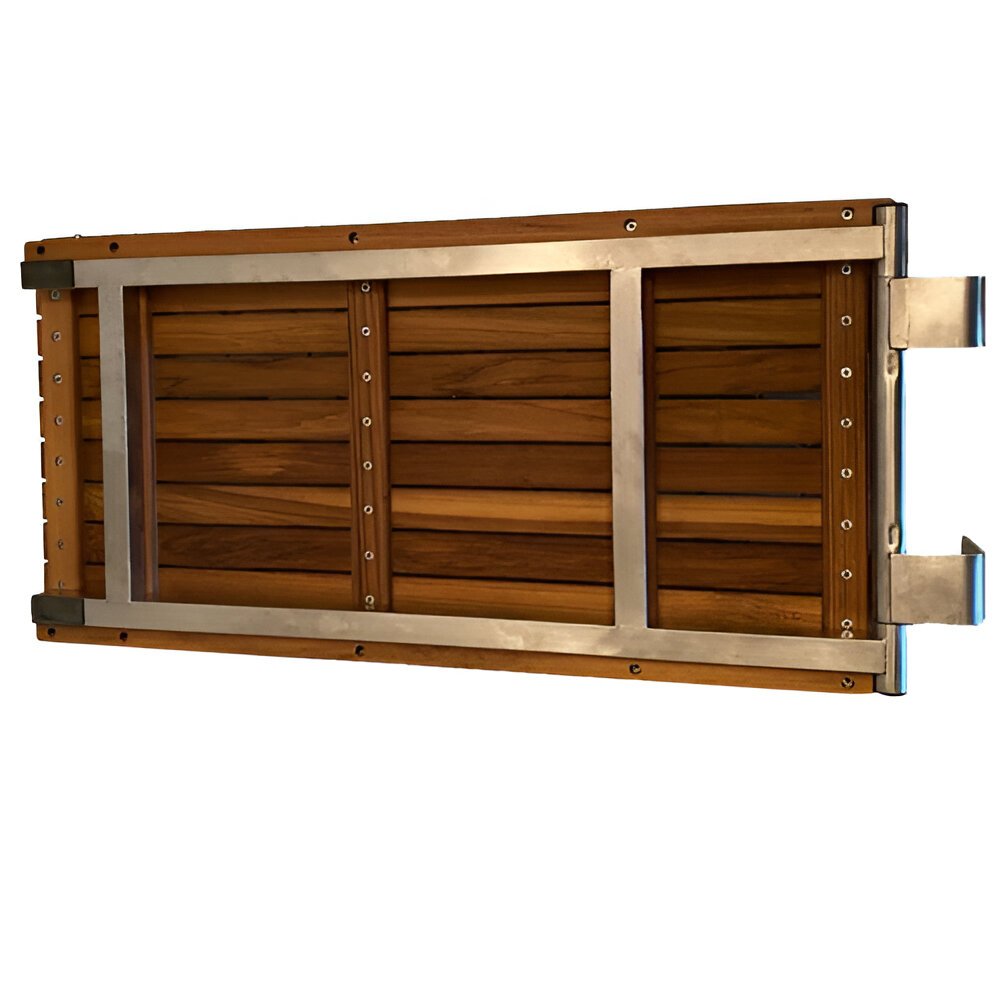 30" Brown Wall Mount Teak Rectangular Shower Bench - 2.25" H x 30" W x 15" D. Shower bench isolated on a plain white background, showing a brown teak surface.
