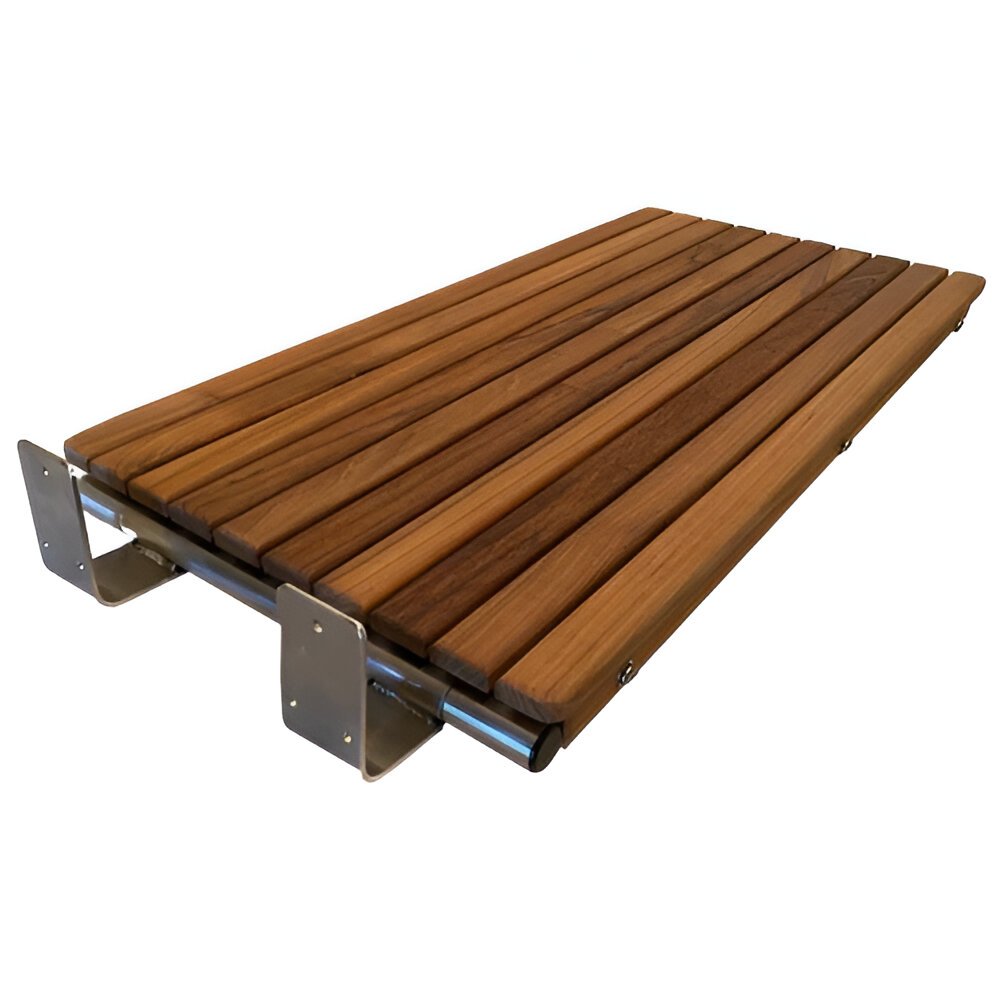30" Brown Wall Mount Teak Rectangular Shower Bench - 2.25" H x 30" W x 15" D. Shower bench isolated on a plain white background, in a brown teak finish.