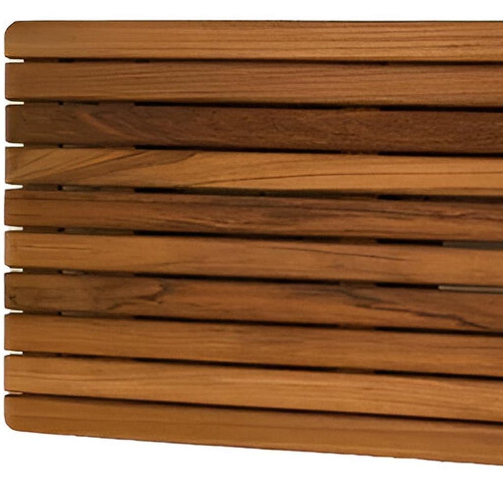 Close-up of 30" Brown Wall Mount Teak Rectangular Shower Bench - 2.25" H x 30" W x 15" D showing brown teak detail.