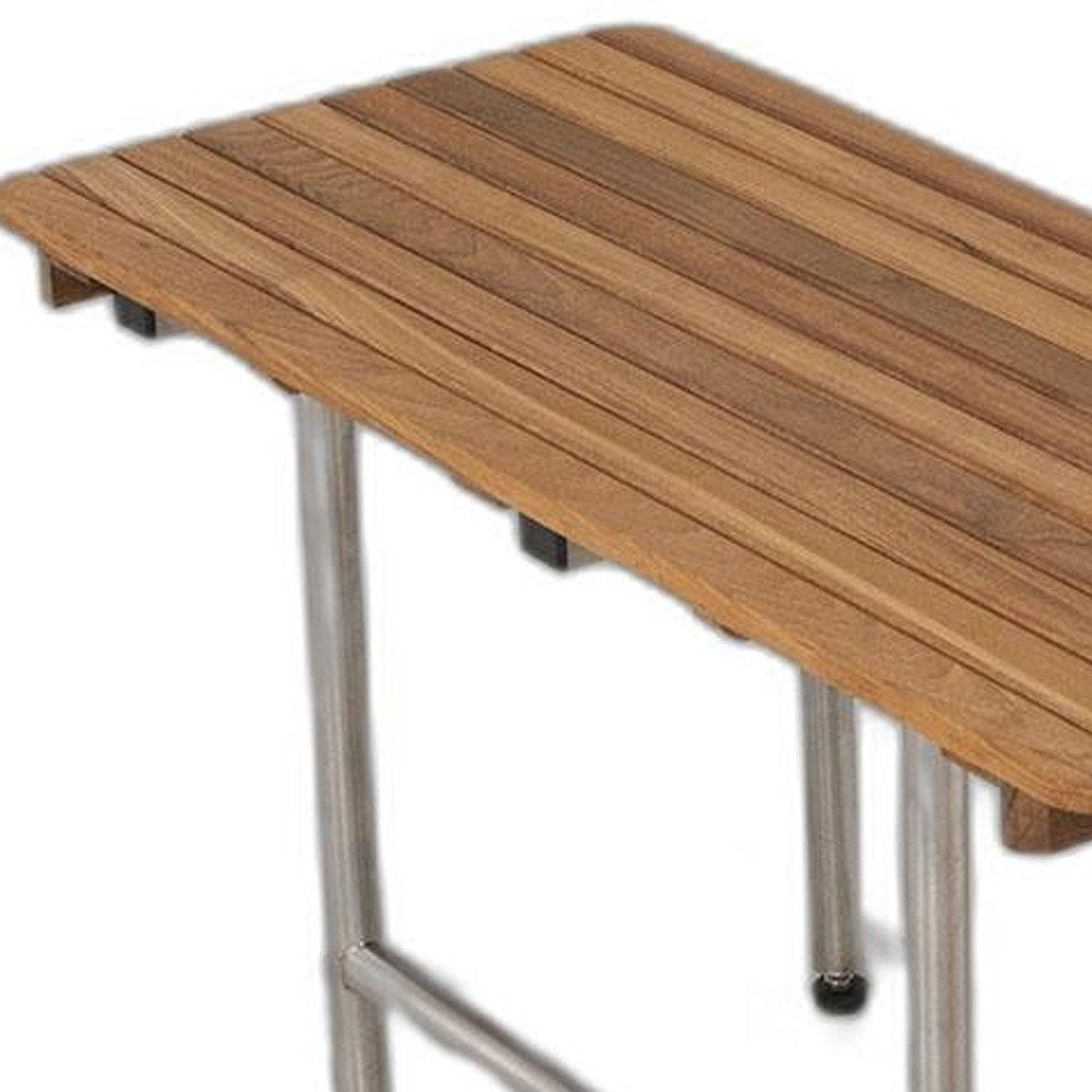 18" X 32" Brown Teak Rectangular Shower Bench. Shower bench isolated on a plain white background, in a brown teak finish.