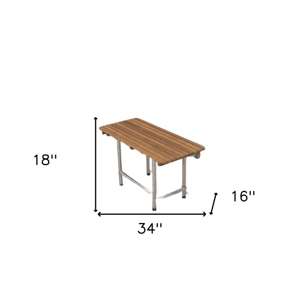 18" X 34" Brown Teak Rectangular Shower Bench