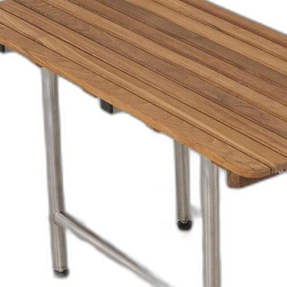 18" X 34" Brown Teak Rectangular Shower Bench. Shower bench isolated on a plain white background, in a brown teak finish.