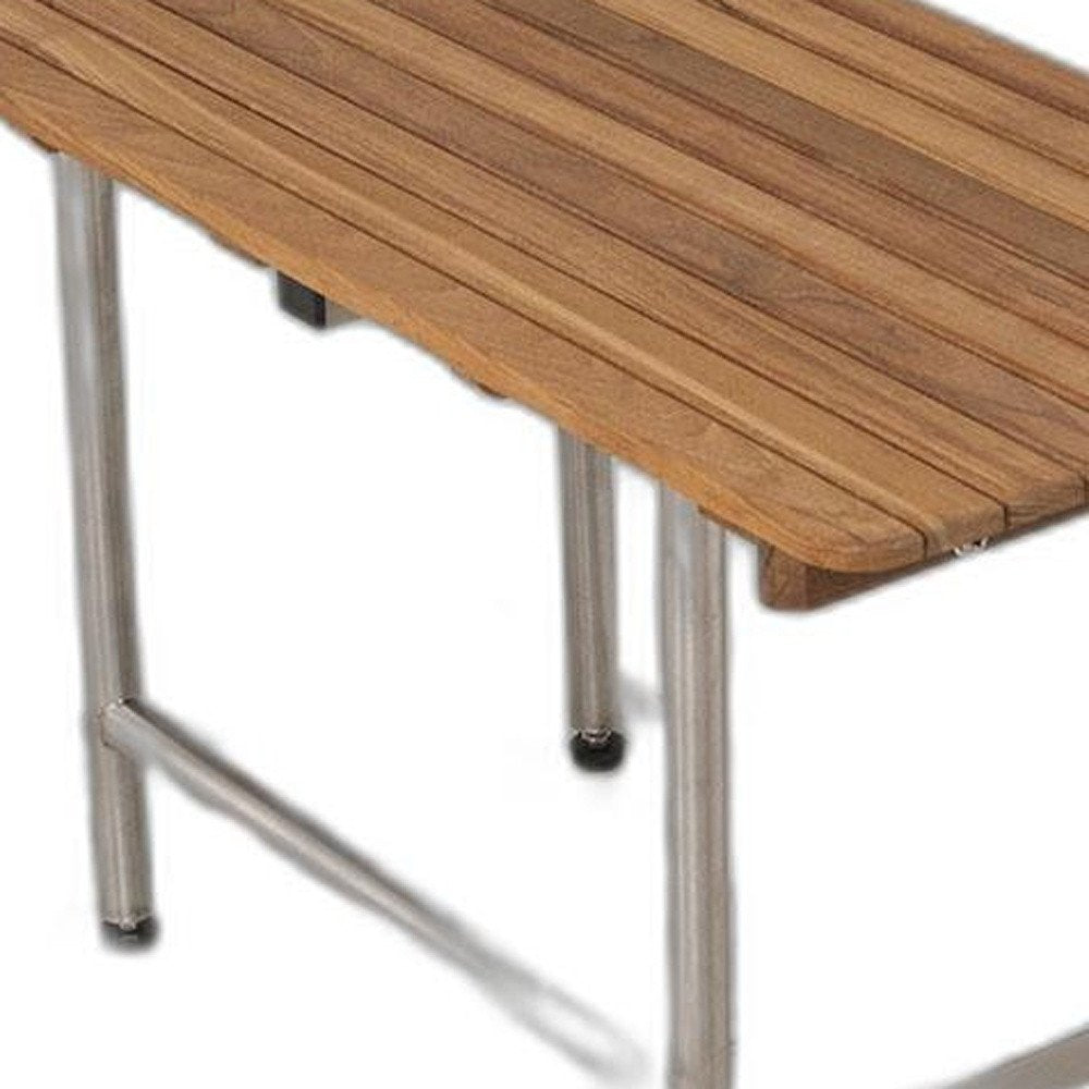 18" X 36" Brown Teak Rectangular Shower Bench. Shower bench isolated on a plain white background, finished in brown teak.