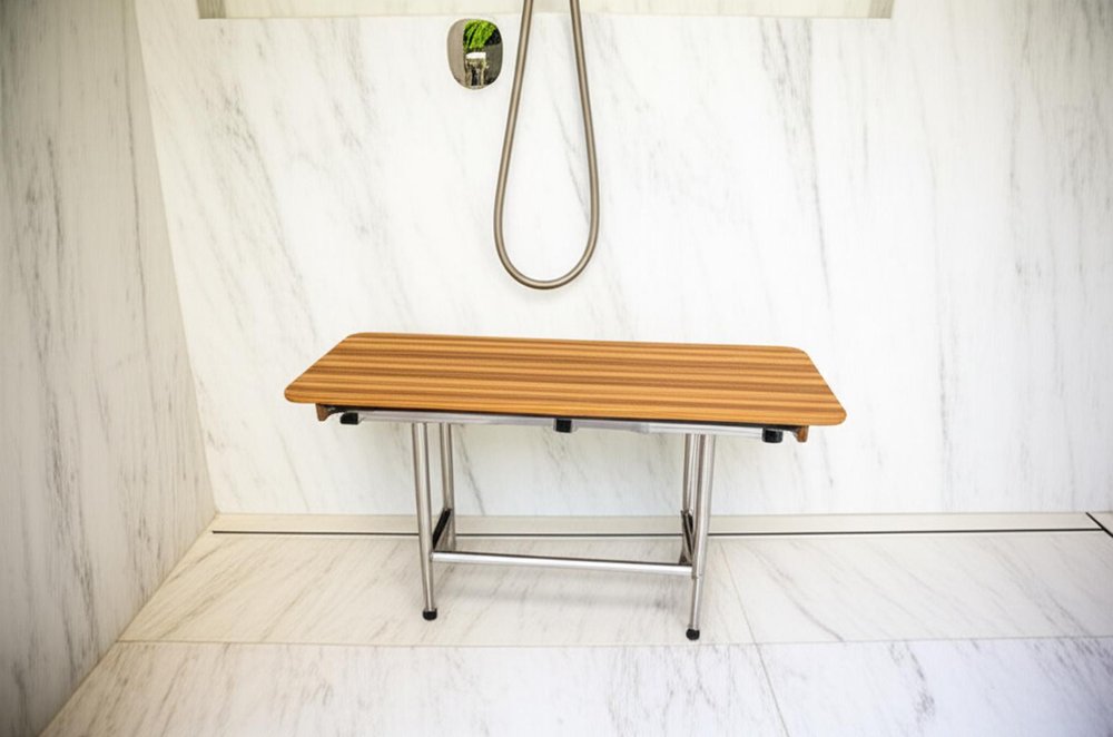 18" X 36" Brown Teak Rectangular Shower Bench. Shower bench in brown teak.