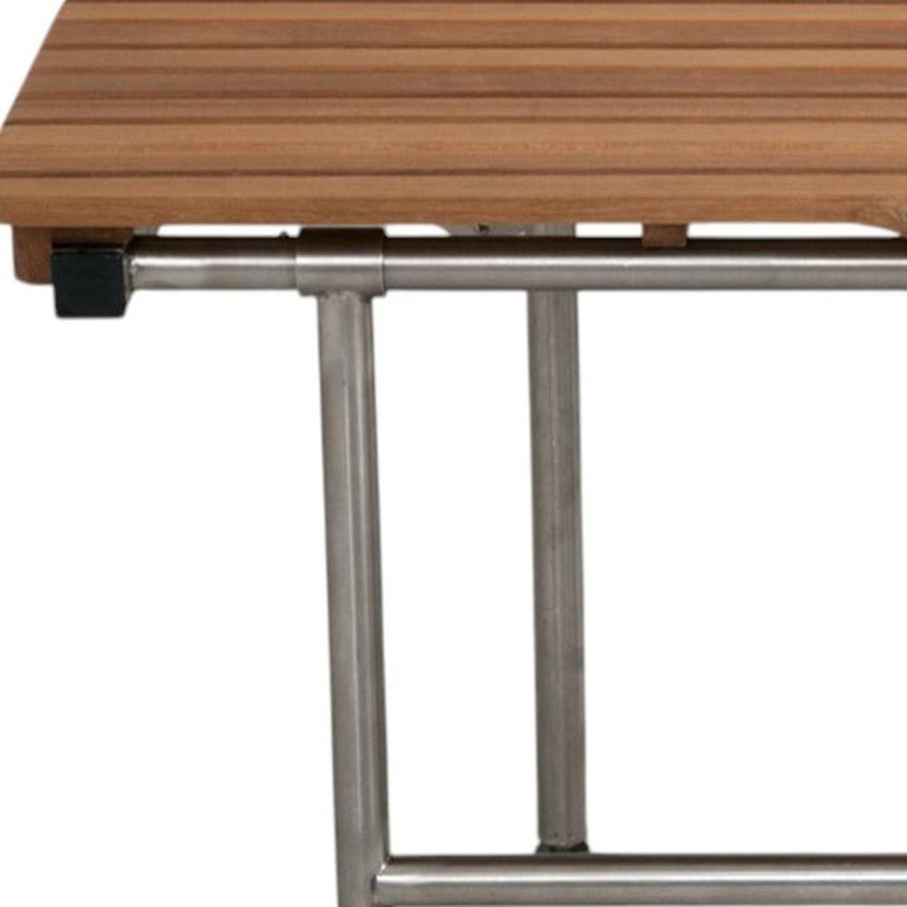 30" Brown Wall Mount Teak Rectangular Shower Bench With Legs - 18.00" H x 30.00" W x 24.00" D. Shower bench in brown teak.