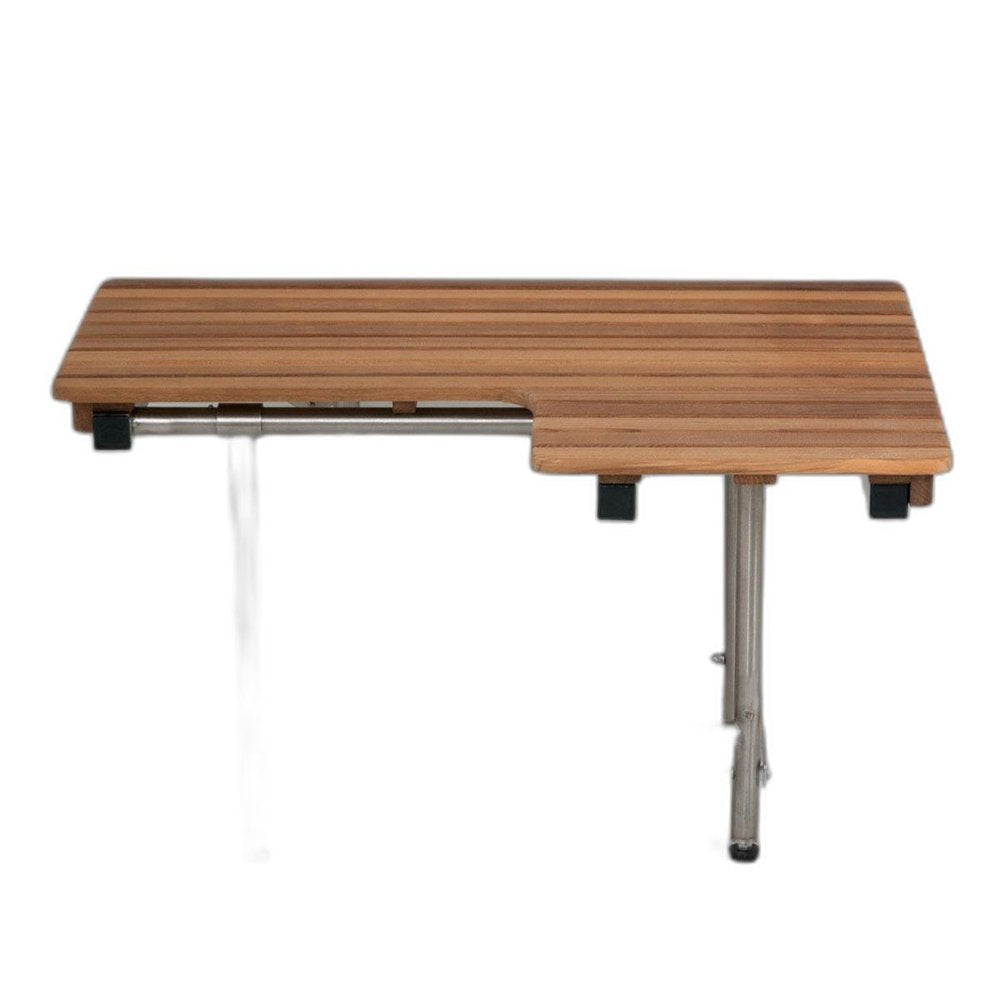 18" X 36" Brown Teak Wall Mount Rectangular Shower Bench. Shower bench isolated on a plain white background, finished in brown teak.