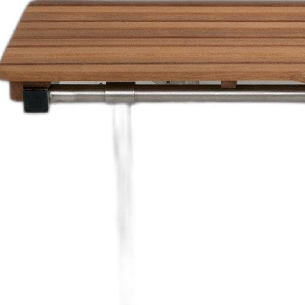 18" X 36" Brown Teak Wall Mount Rectangular Shower Bench. Shower bench isolated on a plain white background, in a brown teak finish.