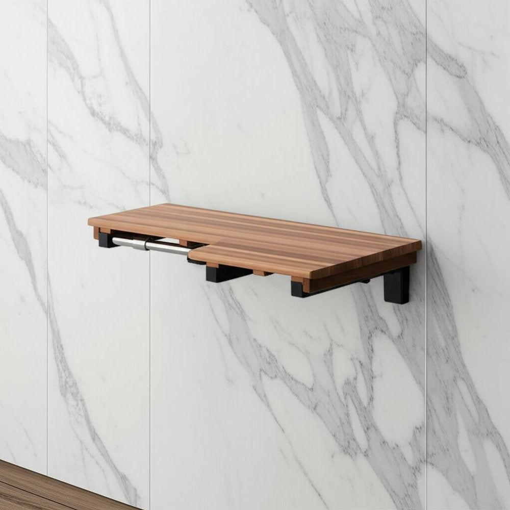 18" X 36" Brown Teak Wall Mount Rectangular Shower Bench