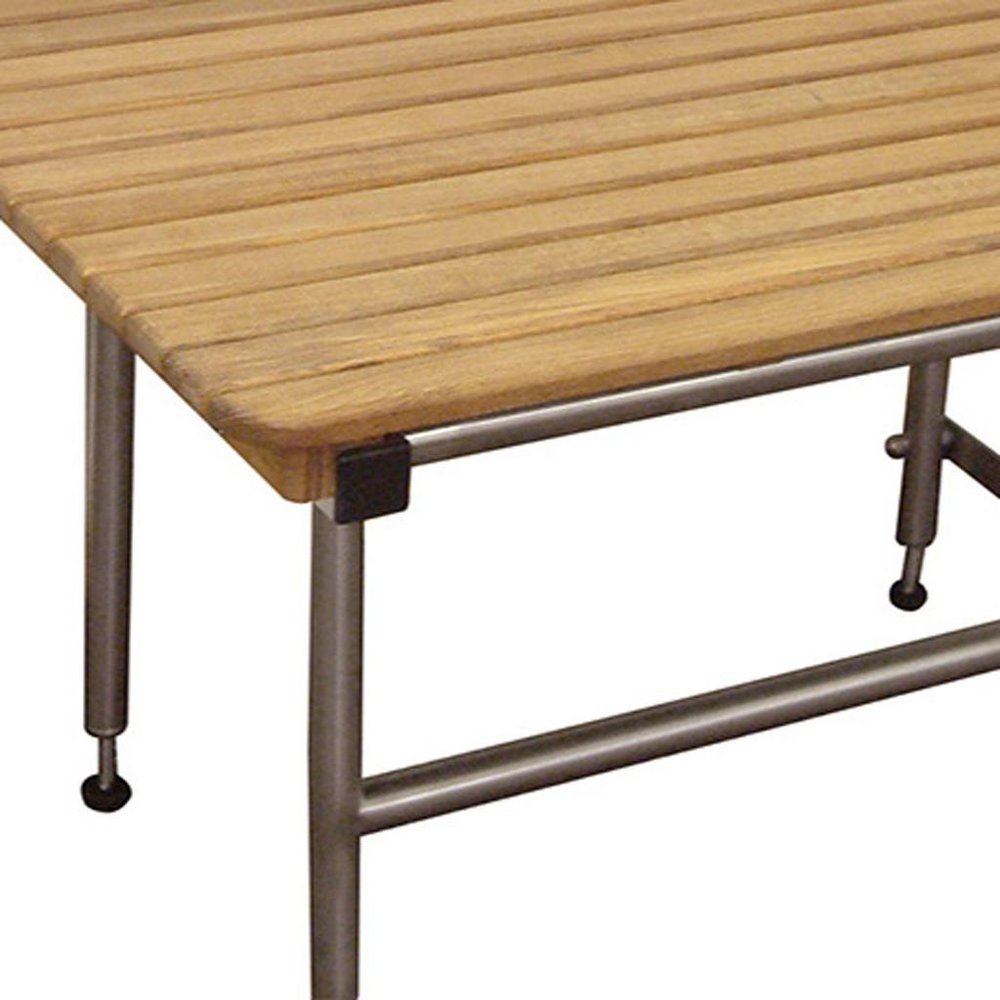 18" X 40" Brown Teak Rectangular Shower Bench - 18.00" H x 40.00" W x 24.00" D. Shower bench isolated on a plain white background, finished in brown teak.