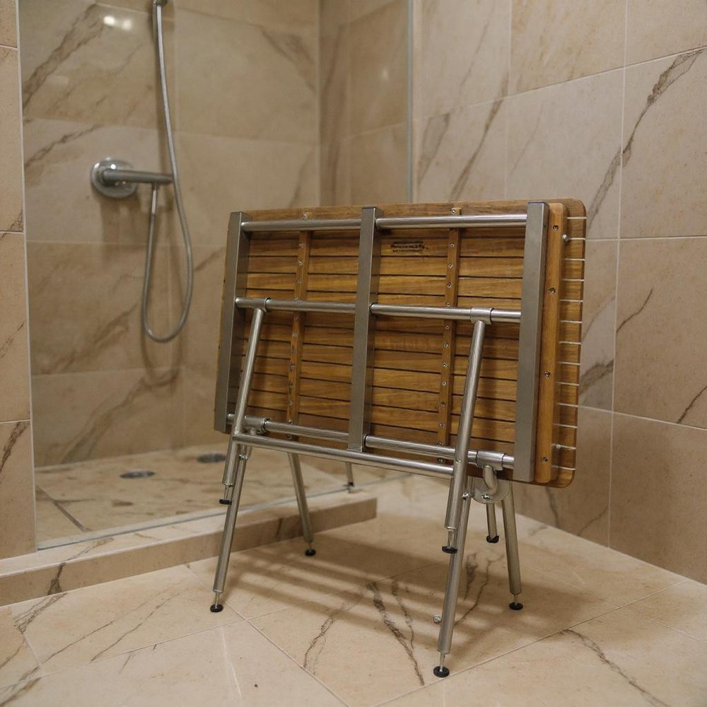 18" X 40" Brown Teak Rectangular Shower Bench - 18.00" H x 40.00" W x 24.00" D. Shower bench in brown teak.