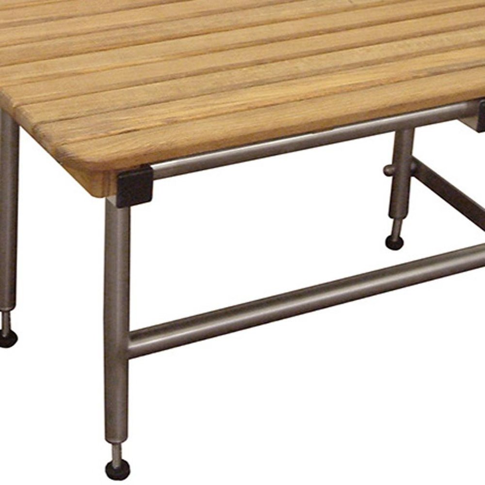 18" X 42" Brown Teak Rectangular Shower Bench - 18.00" H x 42.00" W x 20.00" D. Shower bench isolated on a plain white background, finished in brown teak.