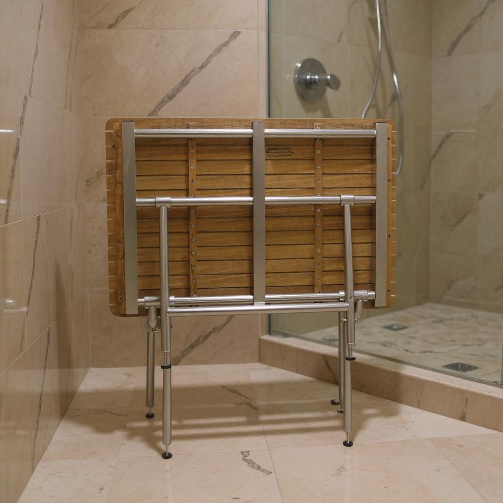 18" X 42" Brown Teak Rectangular Shower Bench - 18.00" H x 42.00" W x 20.00" D. Shower bench in brown teak.