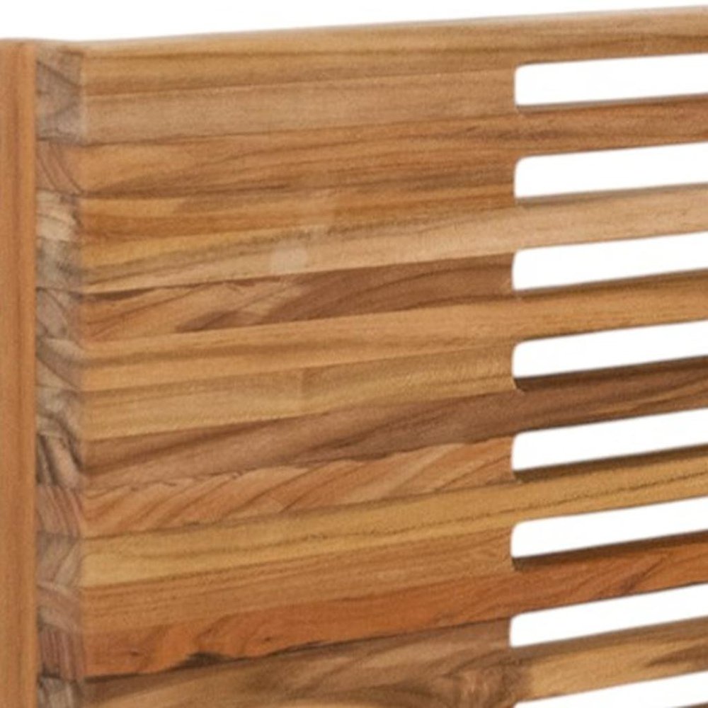 Cropped view of 24" Brown Wall Mount Teak Rectangular Shower Bench focusing on the brown teak surface.