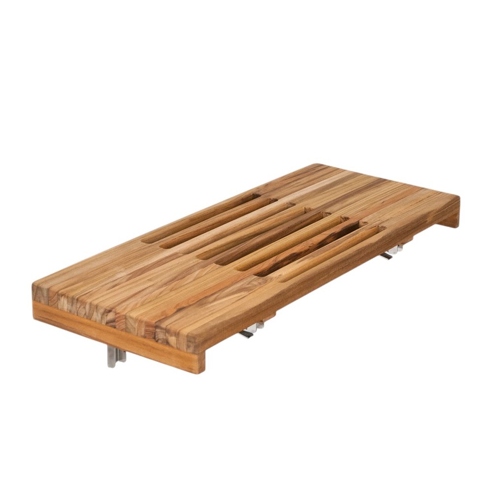 24" Brown Wall Mount Teak Rectangular Shower Bench. Shower bench isolated on a plain white background, in a brown teak finish.